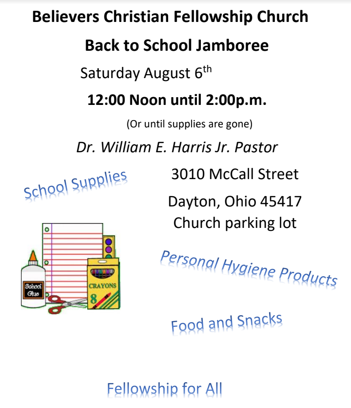 Back to School Jamboree, Saturday August 6th, 12 - 2 pm